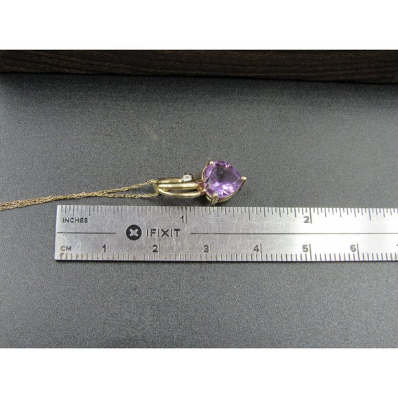 18" 10K Gold CZ Accent Purple Amethyst Heart Necklace Vintage Estate Wedding - Picture 7 of 8